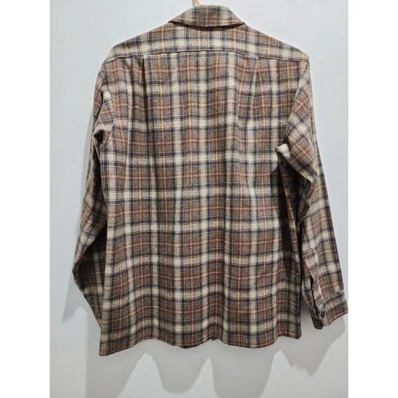Vintage 1960 60s Pendleton Wool Board Flannel Plaid Loop Collar Flap Pockets L - Picture 8 of 8